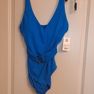 Alex Marie Signature Sculpt One Piece. Cobalt V-Neck Belted One-Piece.Never Worn